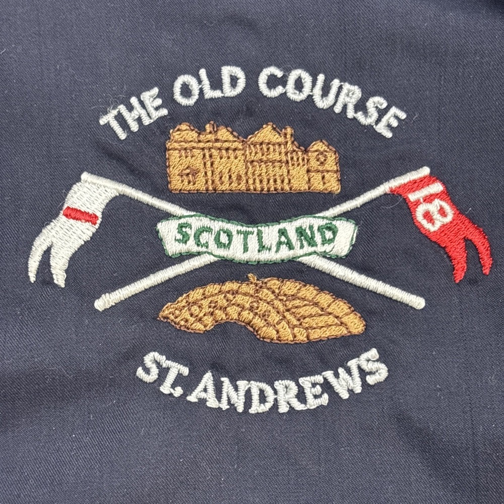 Vintage Old Coarse St Andrews Scotland Pullover Thin V‎ Neck Jacket Navy Large